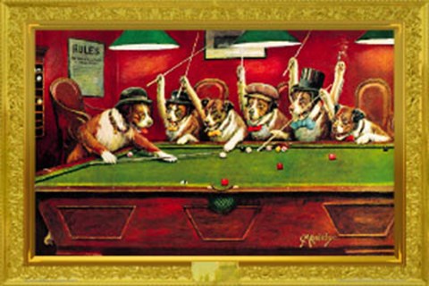 Framed Dogs Playing Pool Print