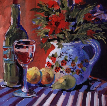 Framed Red Wine And Table Print