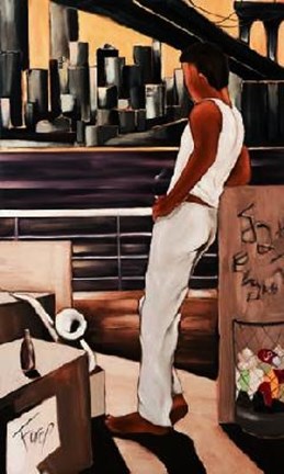 Framed Pierre Farel - Pause Brooklyn Size 23.75x39.5 Print