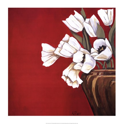 Framed Tulips on Red Print
