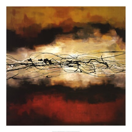 Framed Harmony in Red and Ochre Print