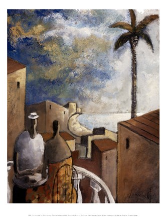 Framed Caf en la tarde Print