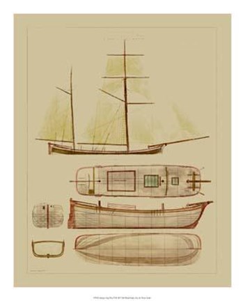 Framed Antique Ship Plan IV Print