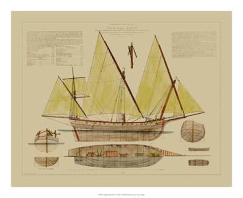 Framed Antique Ship Plan V Print