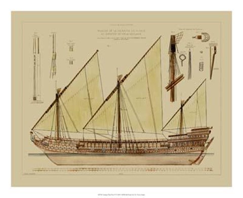 Framed Antique Ship Plan VI Print