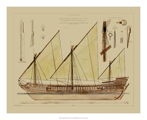 Framed Antique Ship Plan VI Print