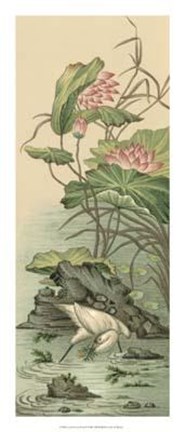 Framed Crane And Lotus Panel II Print