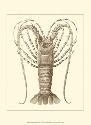 Framed Sepia Lobster I Print