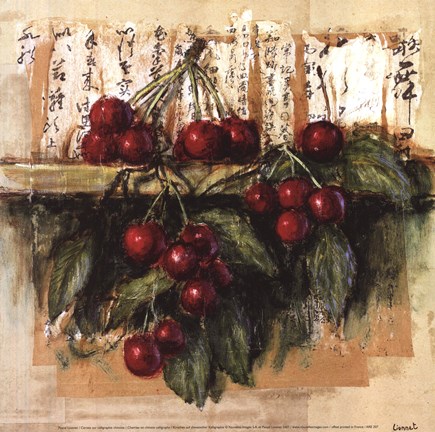 Framed Cerises Sur Calligraphie Chinoise Print