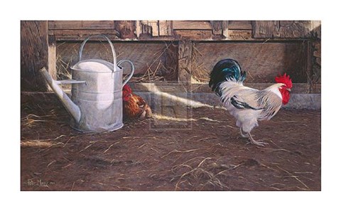 Framed Rooster And Watering Can Print