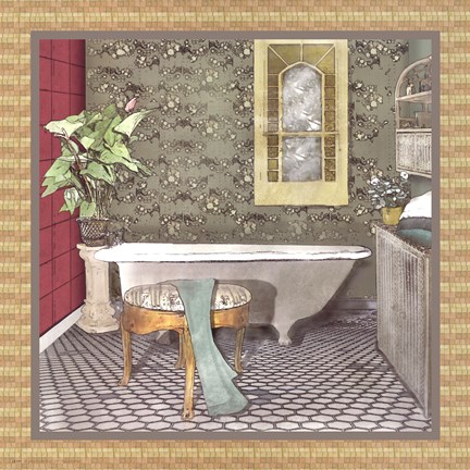 Framed Bathroom In Green II Print