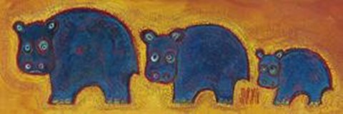 Framed Famille Hippopotame Bleus Print