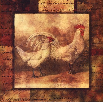 Framed Hen And Rooster I Print