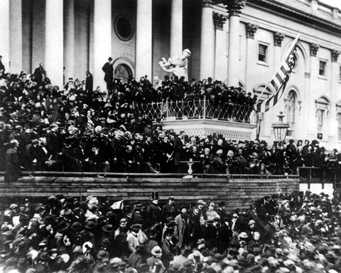 Framed President Abraham Lincoln gives his inaugural speech during his second inauguration on March 4th 1865 Print