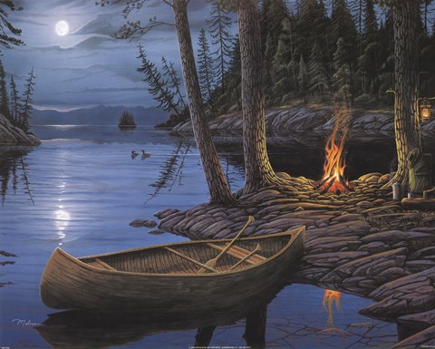 Framed Camp Fire Canoe Print