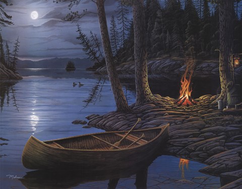 Framed Camp Fire Canoe Print