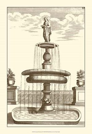 Framed Courtyard Fountain II Print