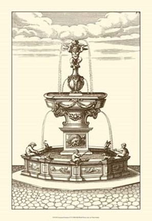 Framed Courtyard Fountain IV Print