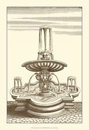 Framed Courtyard Fountain V Print