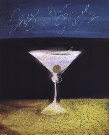 Framed Dry Martini with Olive Print