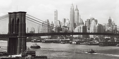 Framed Lower Manhattan &amp; the Brooklyn Bridge, 1937 Print