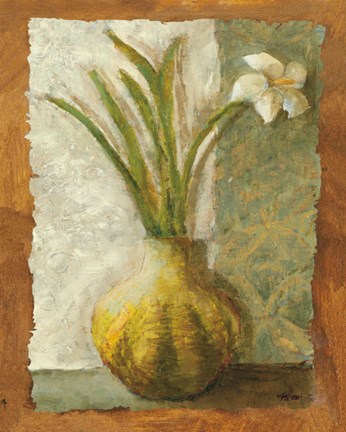Framed Narcissus in Green Vase Print