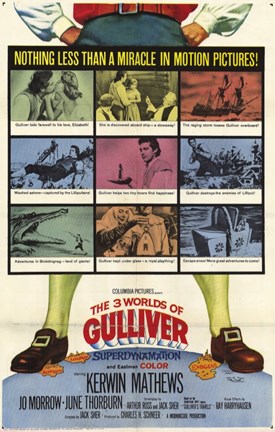 Framed Three Worlds of Gulliver Print