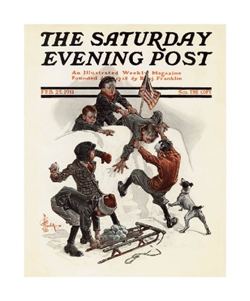 Framed Snowball Fight at Snowfort, 1911 Print