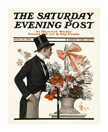 Framed Man and Basket of Easter Flowers, 1913 Print