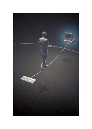 Framed Man Tightrope Walking On a Wire Print