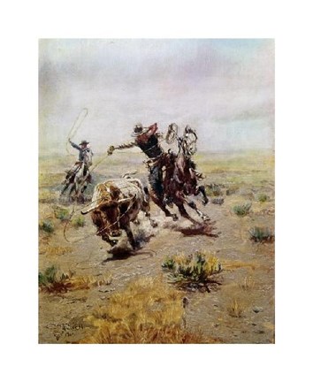 Framed Cowboy Roping a Steer Print