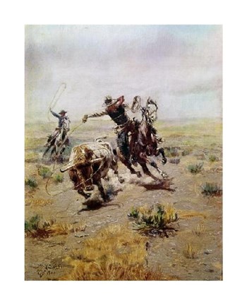 Framed Cowboy Roping a Steer Print