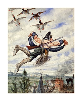 Framed Illustrations For The Adventures of Baron Munchausen Print