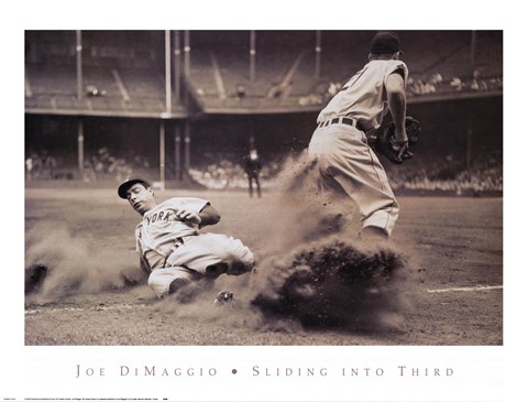 Framed Joe DiMaggio Sliding Into Third Print