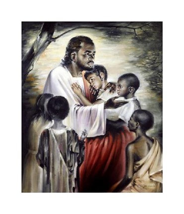 Framed Black Jesus Blesses The Children Print