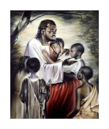 Framed Black Jesus Blesses The Children Print