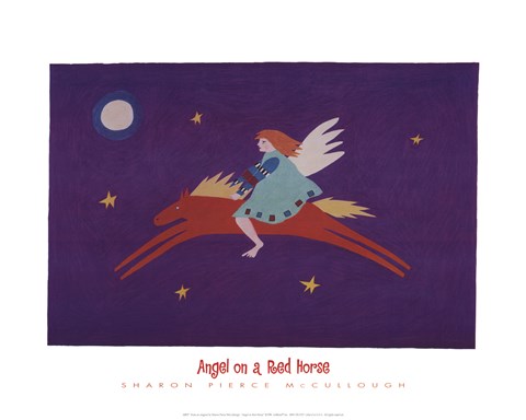 Framed Angel on a Red Horse Print