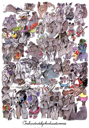 Framed 100 Elephants and a Mouse Print