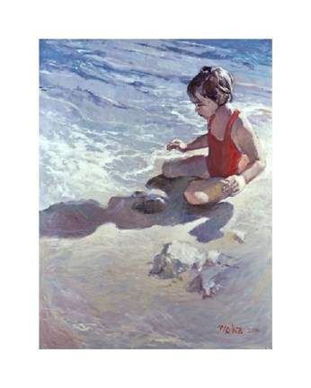 Framed Little Girl On The Beach Print