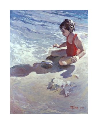 Framed Little Girl On The Beach Print