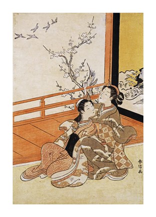 Framed Two Women Seated By a Verandah Print