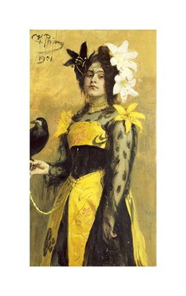 Framed Portrait of a Lady In a Yellow and Black Gown Print