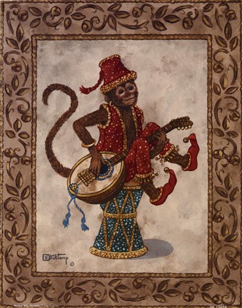 Framed Monkey With Mandolin Print