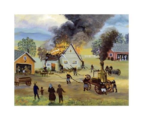 Framed Burning Farmhouse Print