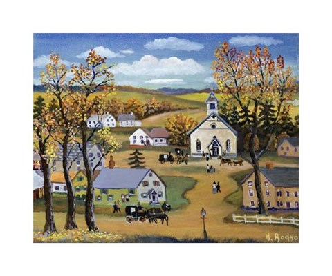 Framed Church Square In Autumn Print