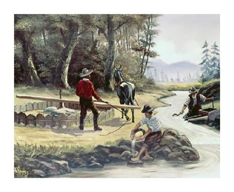 Framed Gold Mining In California (Panning For Gold) Print