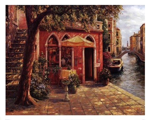 Framed Cafe with Stairway,Venice Print