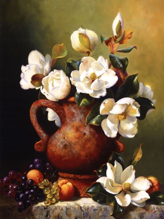 Framed Magnolias In Terra Cotta Print