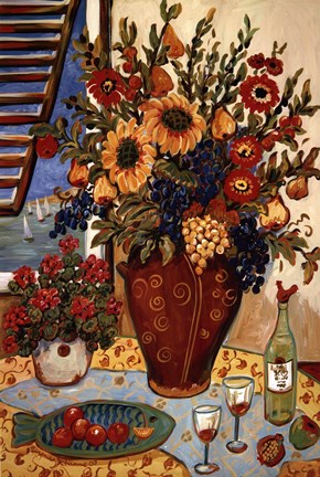 Framed Flowers By The Window Print