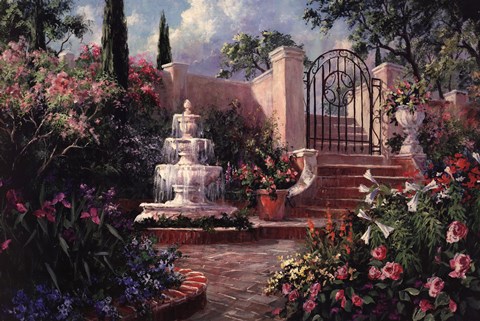 Framed Fountain Garden Print